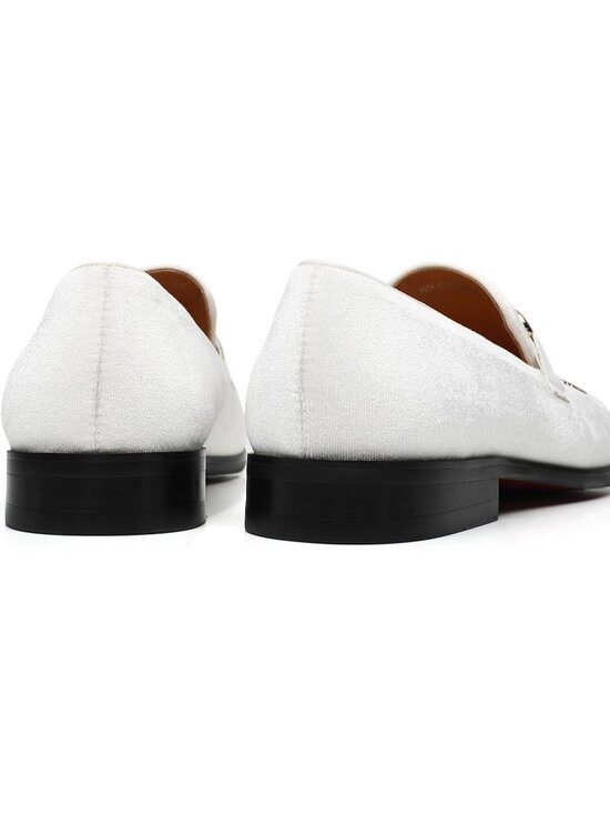 ELANROMAN Men\'s White Velvet Loafers Studded Metal Buckle Slip On Party Shoes main image 5